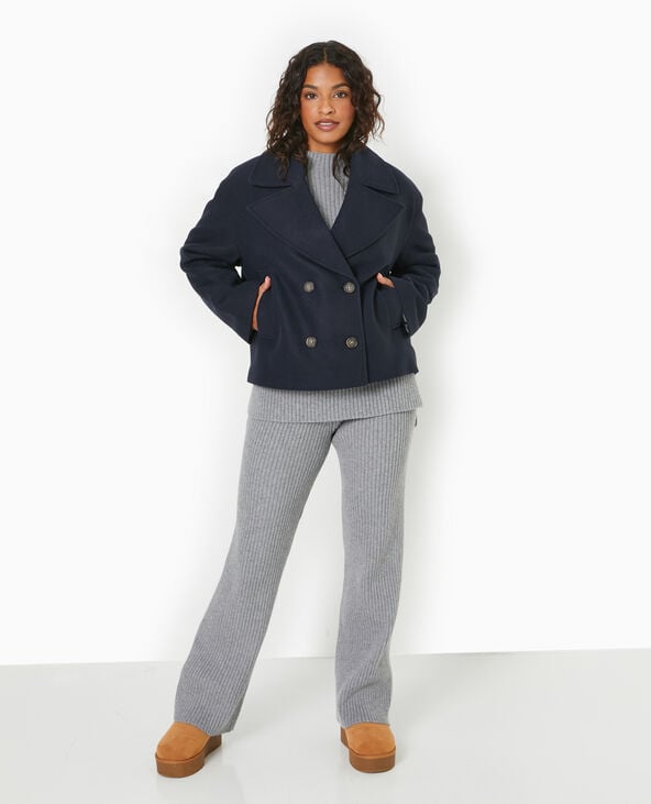 pimkie Caban court effet drap de laine - Bleu marine