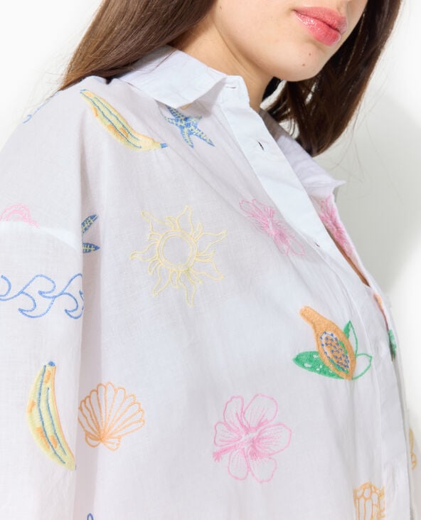 Pimkie Chemise Manches Courtes Brodée - Blanc