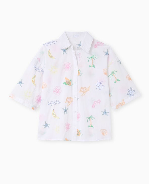 Pimkie Chemise Manches Courtes Brodée - Blanc