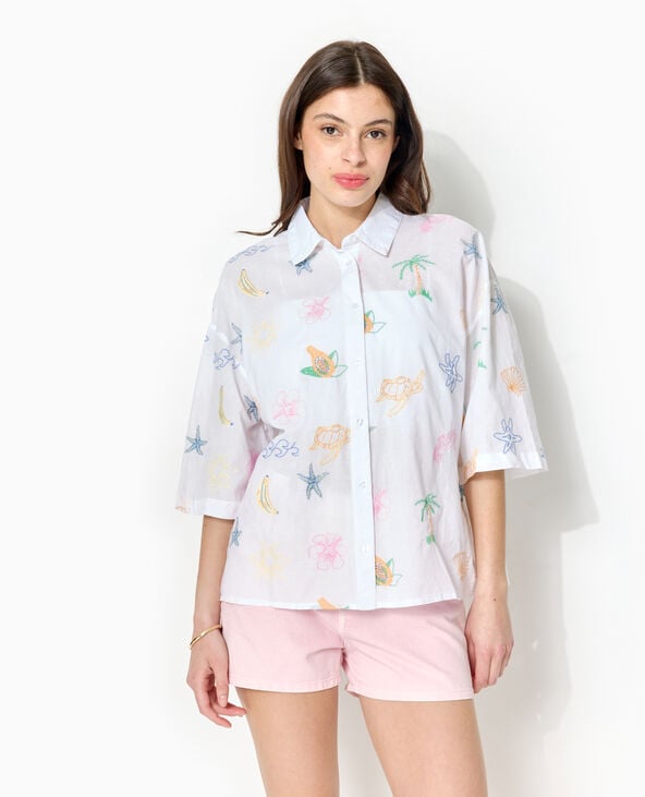 Pimkie Chemise Manches Courtes Brodée - Blanc
