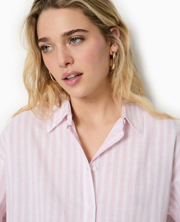 pimkie Chemise oversize rayée avec lin - Beige