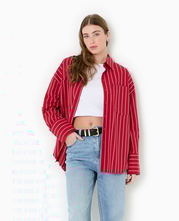 Pimkie Chemise Oversize Rayée Avec Poches - Rouge