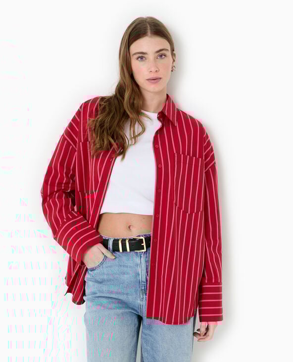 Pimkie Chemise Oversize Rayée Avec Poches - Rouge