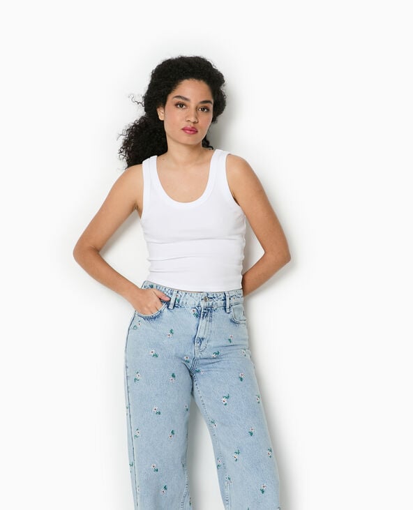 Pimkie Débardeur Court En Maille Côtelée - Blanc