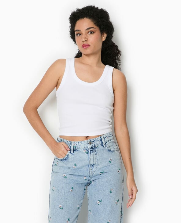 Pimkie Débardeur Court En Maille Côtelée - Blanc