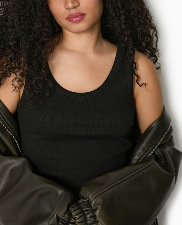 Pimkie Débardeur Court En Maille Côtelée - Noir