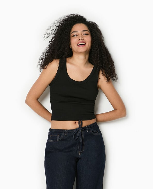 Pimkie Débardeur Court En Maille Côtelée - Noir