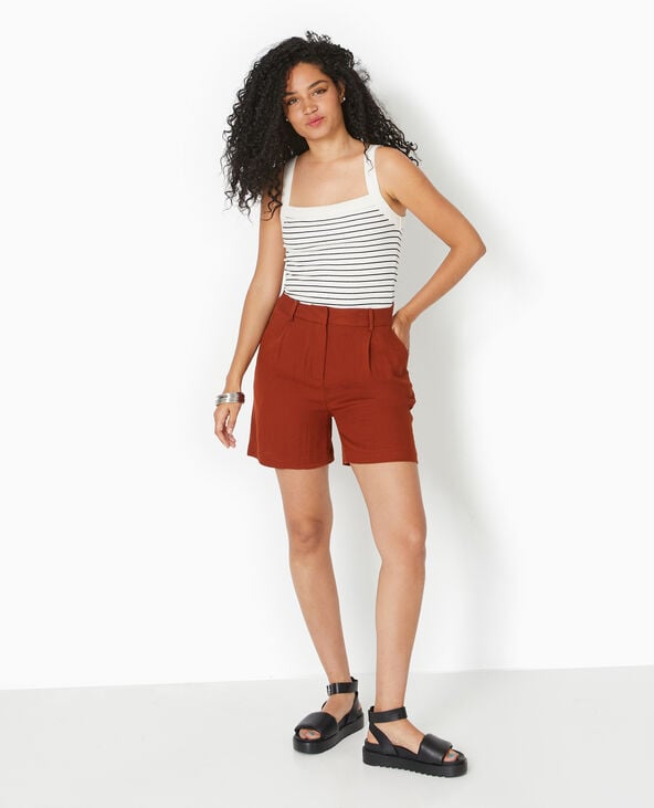 Pimkie Débardeur En Maille Côtelée Rayée - Blanc