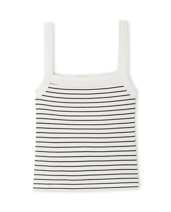 Pimkie Débardeur En Maille Côtelée Rayée - Blanc
