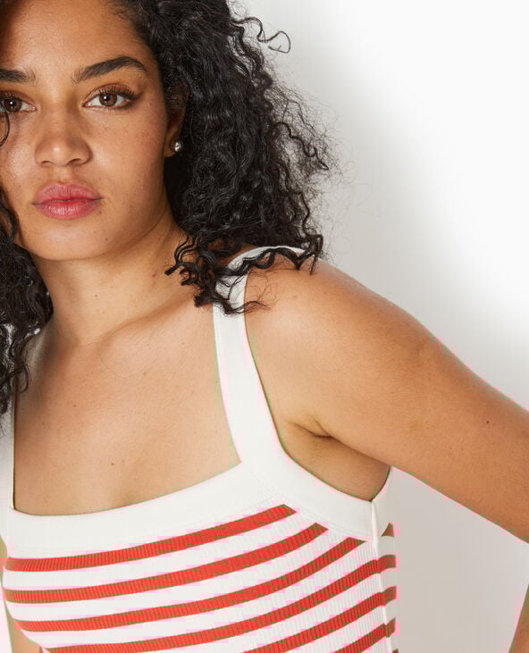 Pimkie Débardeur En Maille Côtelée Rayée - Rouge