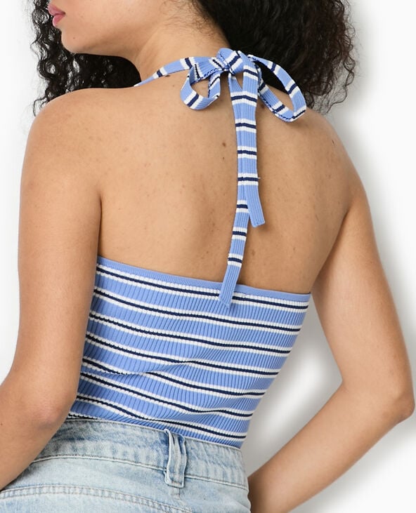 Pimkie Dos-nu En Maille Tricot Rayée - Bleu