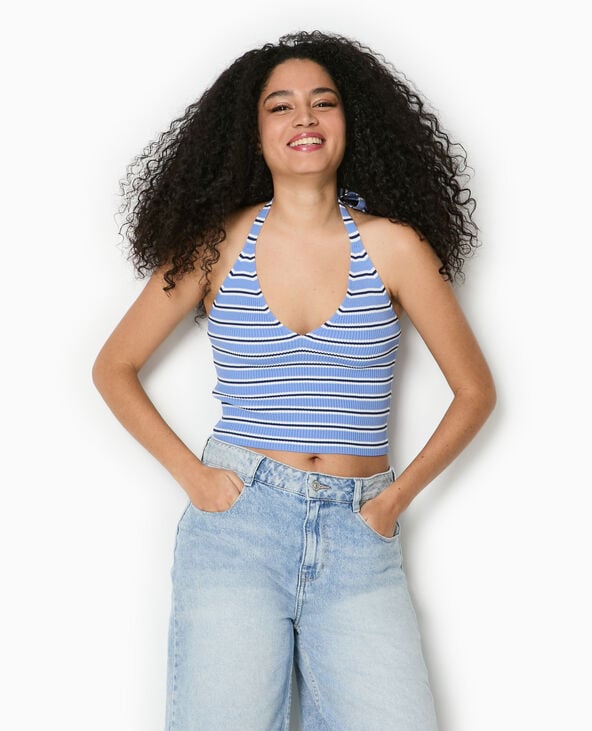 Pimkie Dos-nu En Maille Tricot Rayée - Bleu