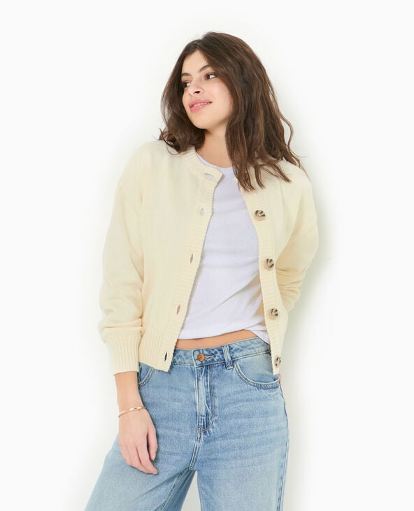 Pimkie Gilet Col Rond Avec Gros Boutons - Blanc