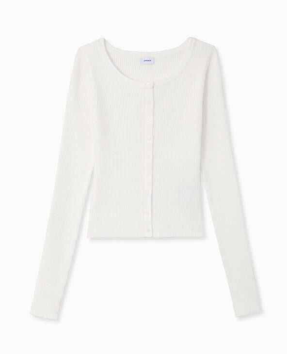 Pimkie Gilet Col Rond En Maille Côtelée - Blanc