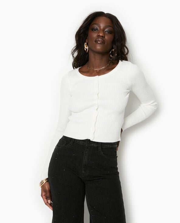 Pimkie Gilet Col Rond En Maille Côtelée - Blanc