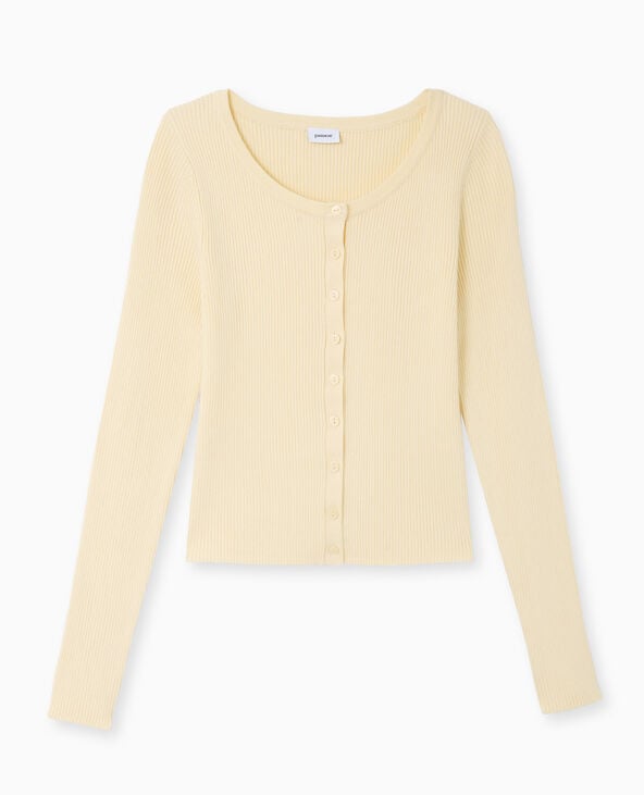 Pimkie Gilet Col Rond En Maille Côtelée - Jaune Pâle