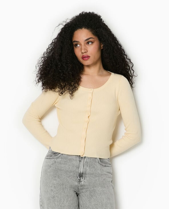 Pimkie Gilet Col Rond En Maille Côtelée - Jaune Pâle