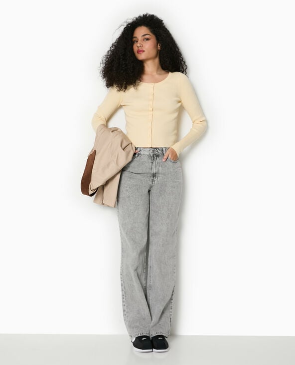 pimkie Gilet col rond en maille côtelée - Jaune pâle