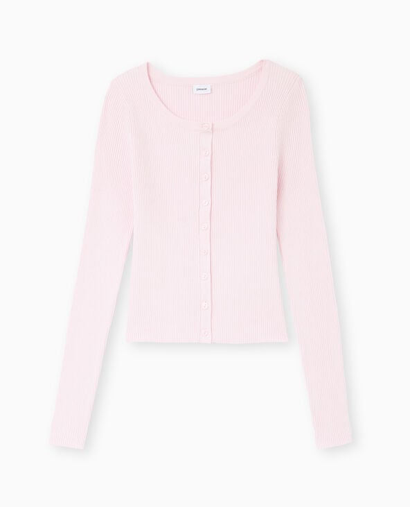 Pimkie Gilet Col Rond En Maille Côtelée - Rose