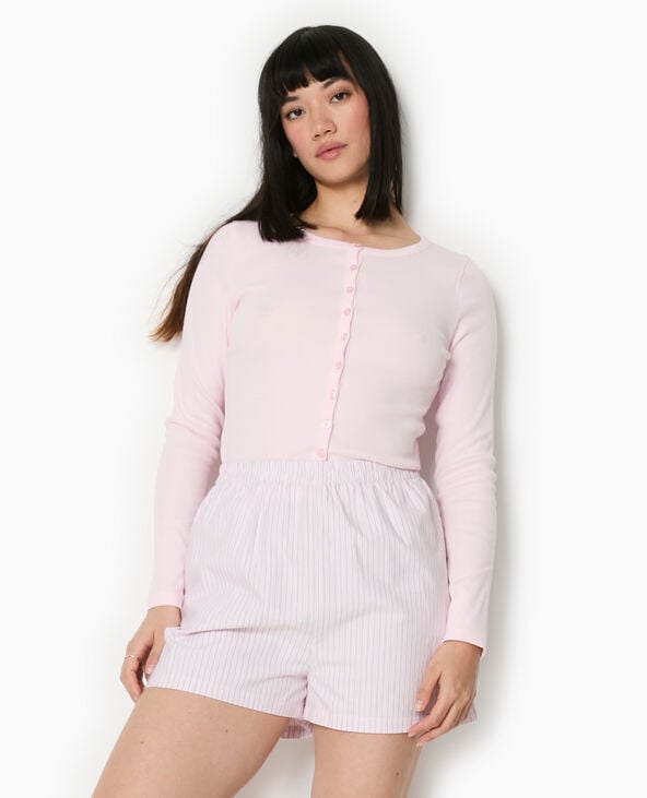 Pimkie Gilet Col Rond En Maille Côtelée - Rose