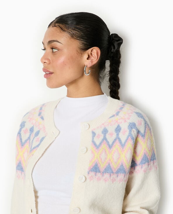 Pimkie Gilet Col Rond Motif Jacquard - Blanc