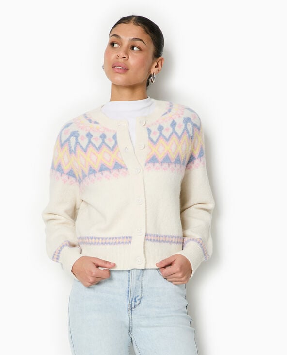 Pimkie Gilet Col Rond Motif Jacquard - Blanc