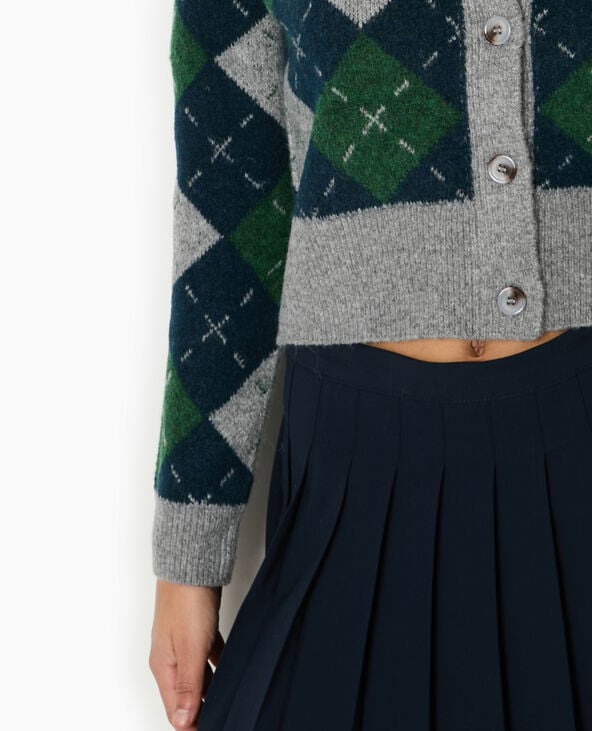 Pimkie Gilet Court Motif Losanges - Gris Chiné