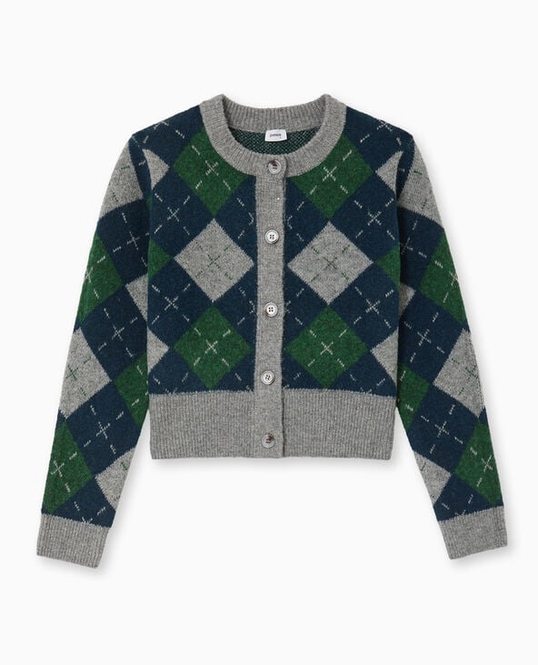 Pimkie Gilet Court Motif Losanges - Gris Chiné