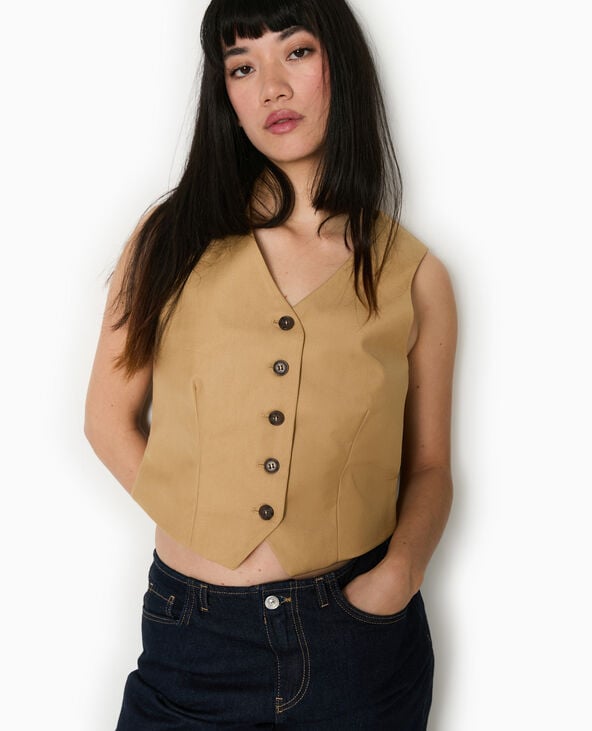 pimkie Gilet de barman boutonné - Camel