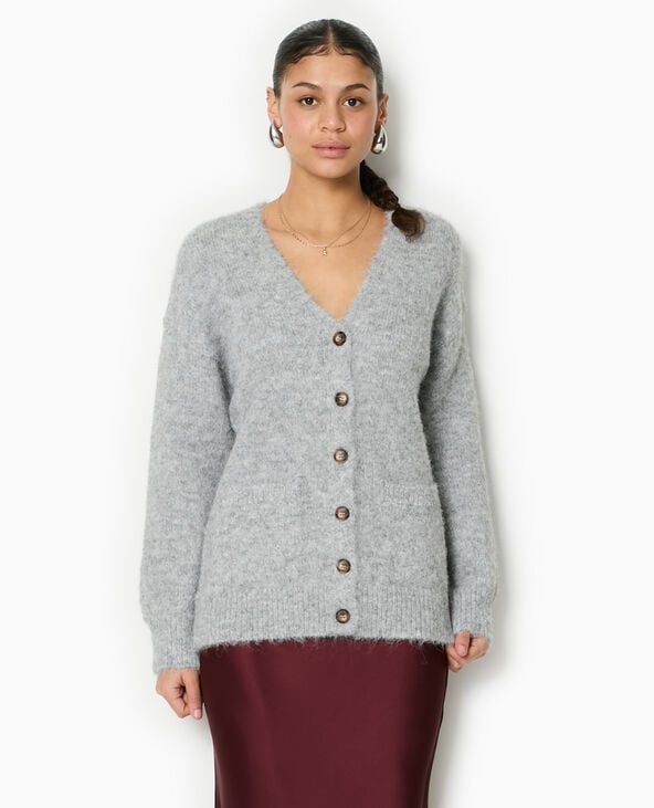 Pimkie Gilet Long En Maille Douce Et Poilue - Gris