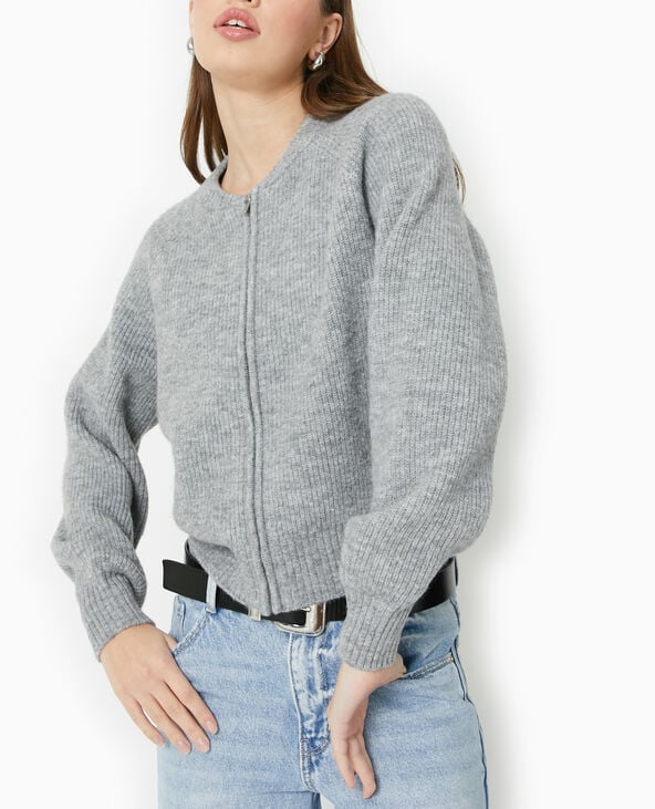 Pimkie Gilet Zippé En Maille - Gris Chiné