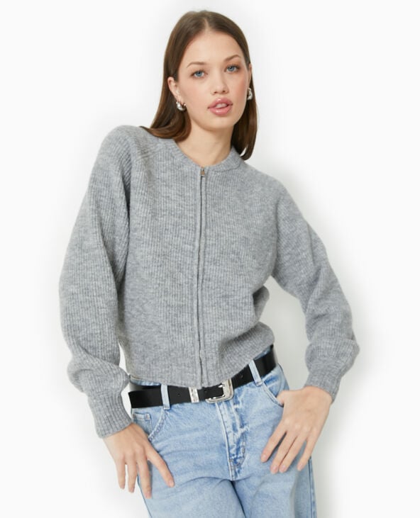 Pimkie Gilet Zippé En Maille - Gris Chiné