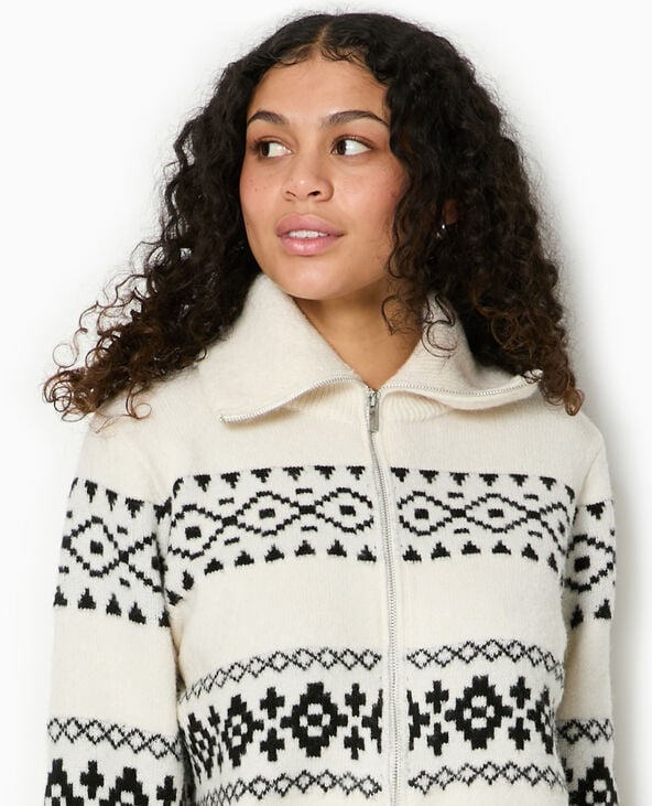 Pimkie Gilet Zippé Motif Jacquard - Blanc