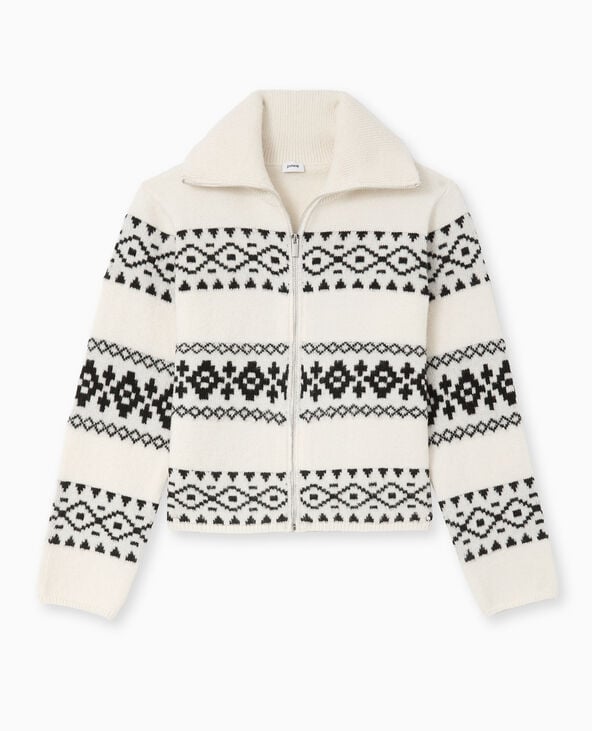 Pimkie Gilet Zippé Motif Jacquard - Blanc