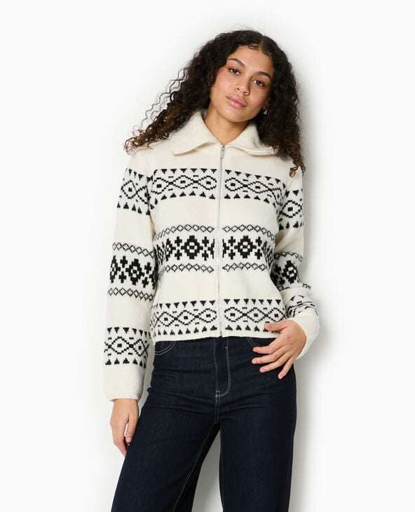 Pimkie Gilet Zippé Motif Jacquard - Blanc