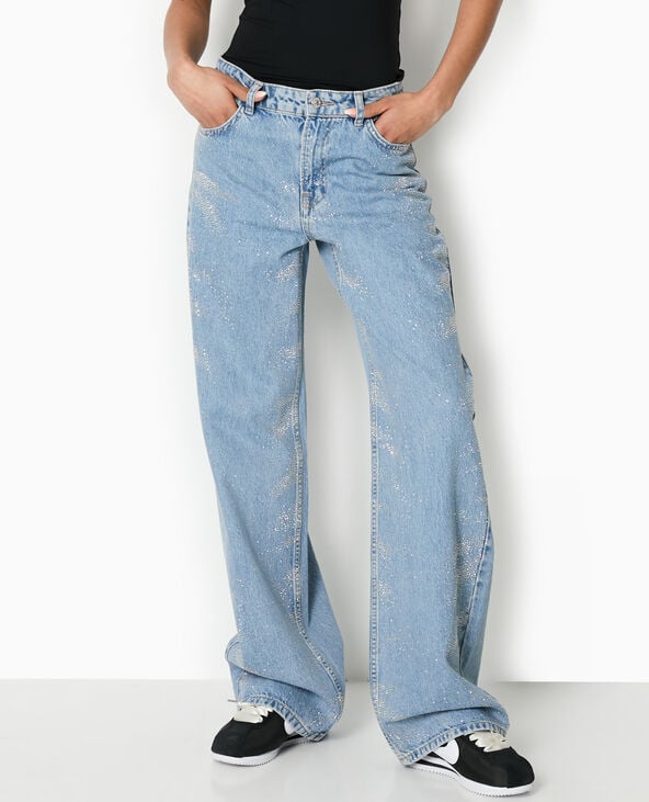 Pimkie Jean Droit Avec Clous Effet Strass - Bleu