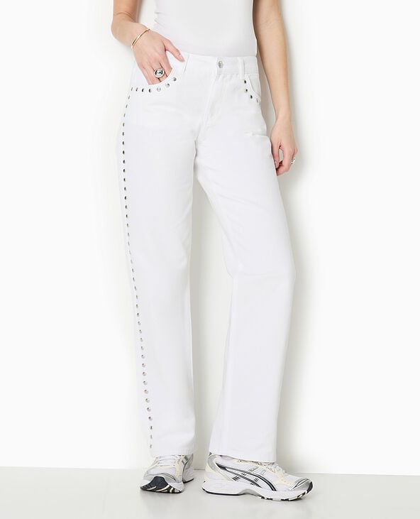 Pimkie Jean Straight Taille Basse Avec Clous - Blanc