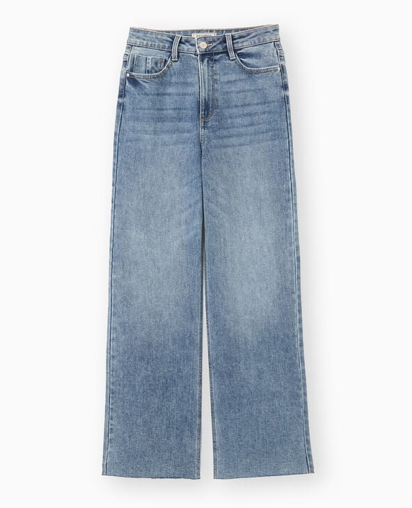 Pimkie Jean Wide Taille Haute Avec Bas Coupés - Bleu