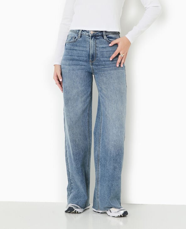 Pimkie Jean Wide Taille Haute Avec Bas Coupés - Bleu