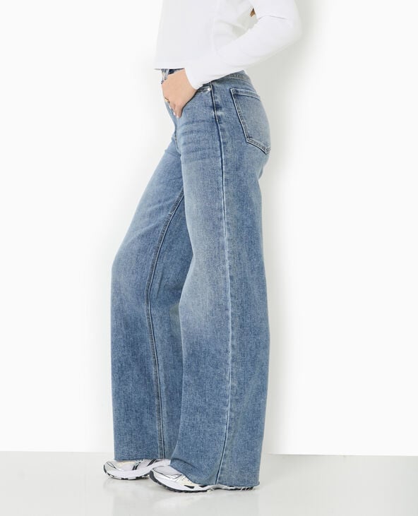 pimkie Jean wide taille haute avec bas coupés - Bleu