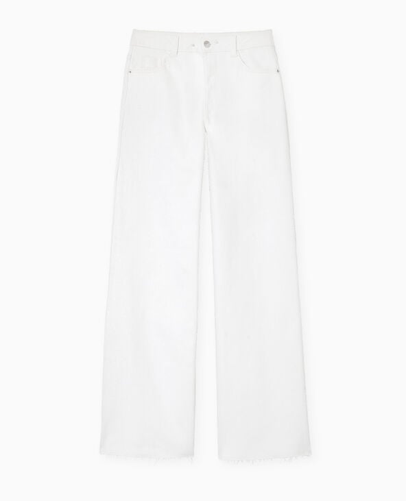 Pimkie Jean Wide Taille Haute Bas Coupés - Blanc