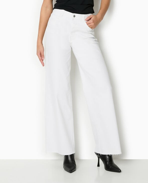Pimkie Jean Wide Taille Haute Bas Coupés - Blanc
