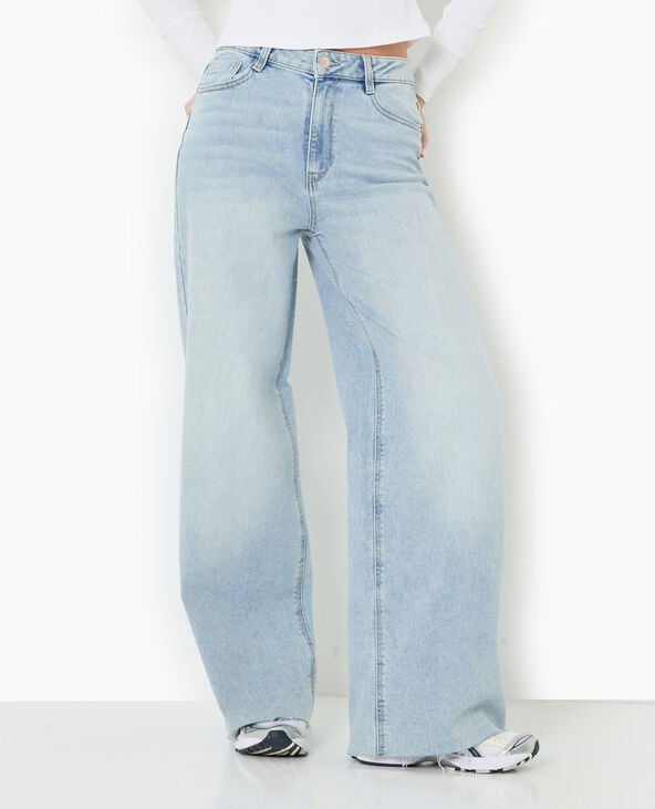 Pimkie Jean Wide Taille Haute Bas Coupés - Bleu