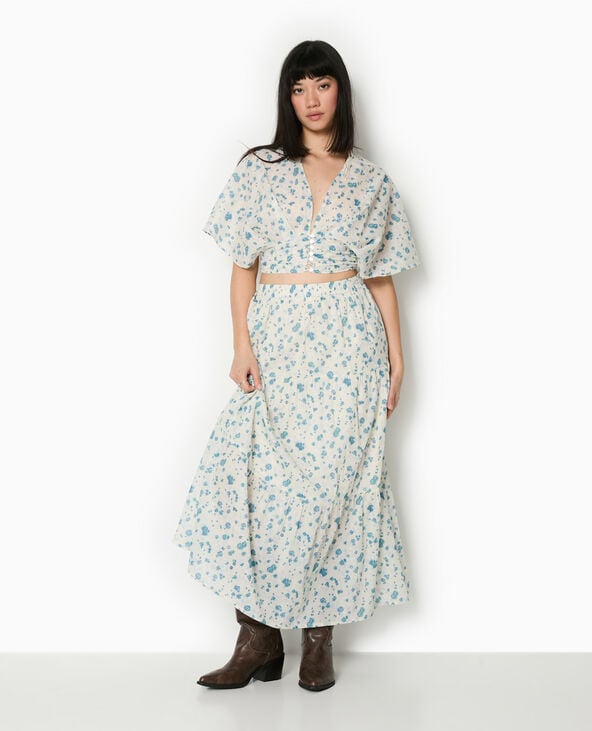Pimkie Jupe Longue à étages Motif Fleurs - Blanc