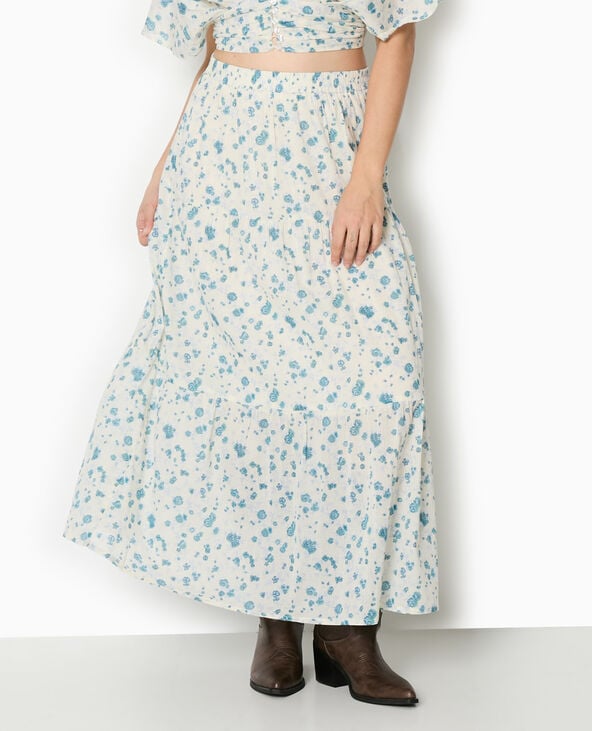 Pimkie Jupe Longue à étages Motif Fleurs - Blanc