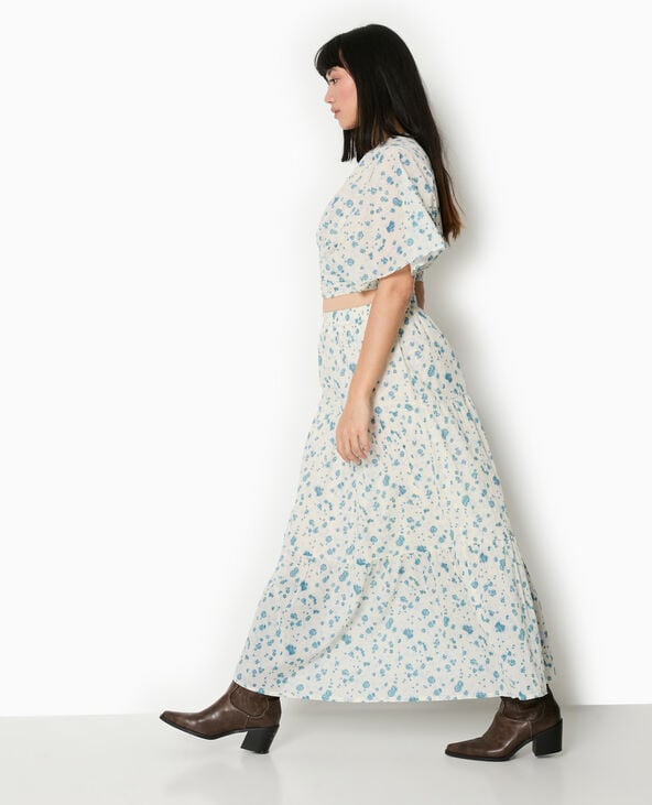 pimkie Jupe longue à étages motif fleurs - Blanc