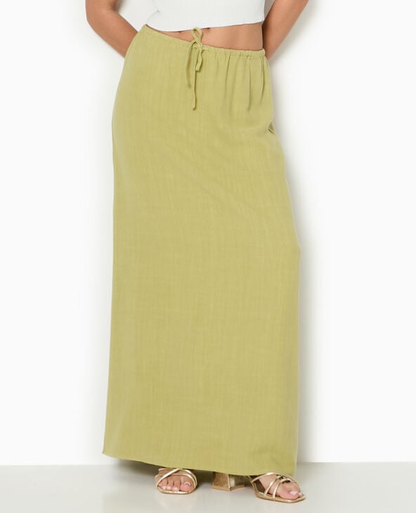 Pimkie Jupe Longue Avec Lin - Vert Kaki