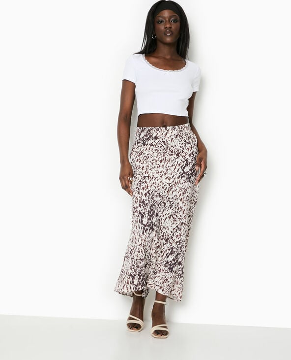 Pimkie Jupe Longue évasée Motif Tacheté - Blanc