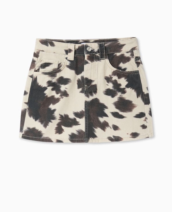 Pimkie Mini-jupe En Toile Motif Vache - Blanc