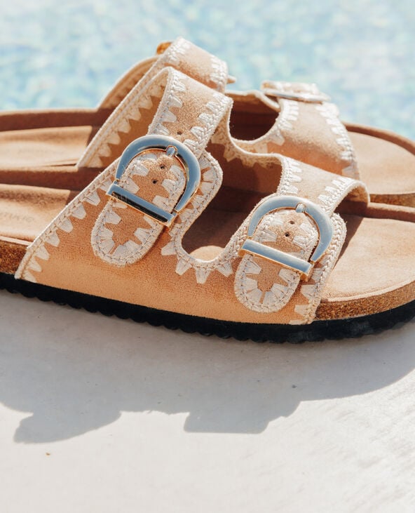 Pimkie Mules à Brides Avec Détails Coutures - Camel